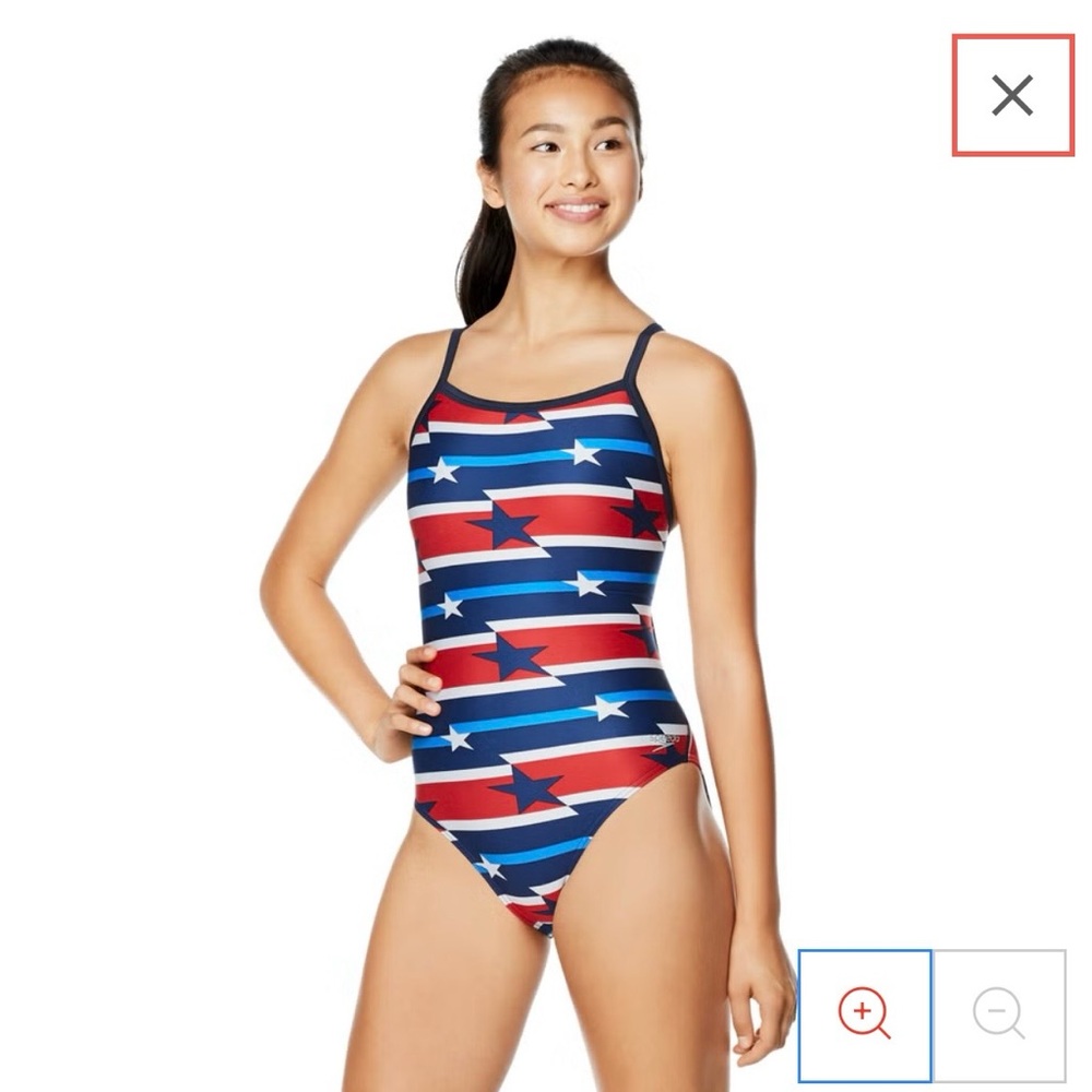Speedo Star Lane Flyback One Piece - Red, White, Blue | Size 0/26 NWT